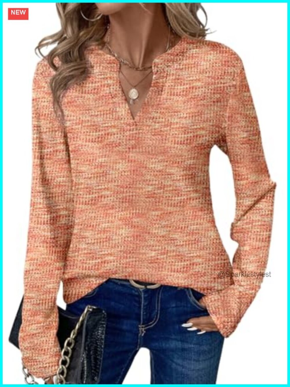 Womens Lightweight Waffle Knit V Neck Long Sleeve Sweater Top